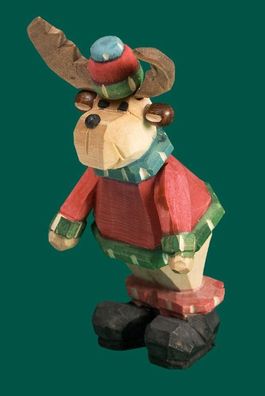 Holzfigur Elch Anschieber geschnitzt Höhe 9cm NEU Figuren Schnitzen Holz Wald