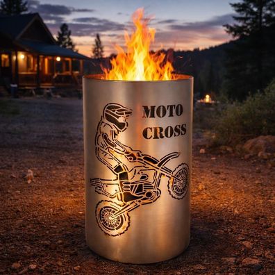 Tiko-Metalldesign Feuertonne / Feuerkorb mit Motiv " Moto Cross "