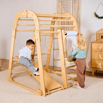8in1 Indoor Spielplatz: Klettergerést mit Kletternetz, Rutsche, Gymnastikringe, Hänge