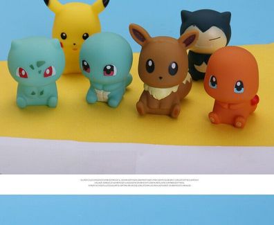 6 Pokemon Figuren: Pikachu, Glumanda, Evoli, Relaxo, Bisasam, Schiggy