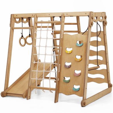 6in1 Indoor-Spielplatz aus Holz fér Kinder â?? Schaukel, Rutsche, Seil und Treppe
