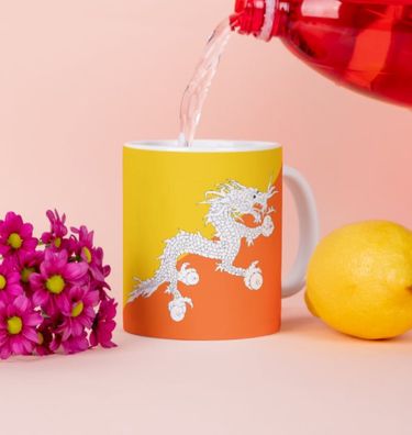 Bhutan Kaffeetasse Flagge Pot Kaffee Tasse BTN Becher Coffeecup Béro Tee