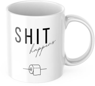 Lustige Kaffeetasse "Shit happens" Fréhstéck Morgen Arbeit Tasse Béro Geschenk