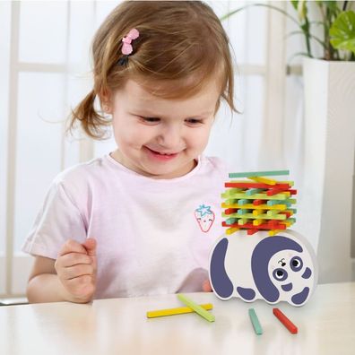 Montessori Balance Sticks â?? Holz Balance-Spiel mit Panda Wippe fér Kinder ab 3 Jahr