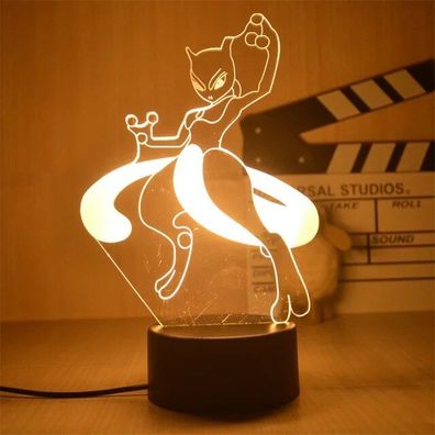 Pokemon Nachtlampe Mewtu - 3D Lampe fér Kinder Mewtwo