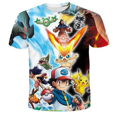 Pokemon T-Shirt fér Kinder (Unisex) - Motiv: Ash, Pikachu, Victini uvm