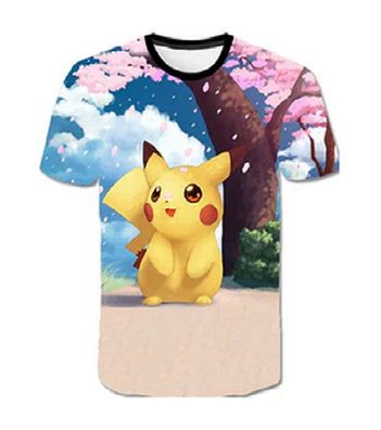 Pokemon T-Shirt fér Kinder (Unisex) - Motiv: Pikachu unter Kirschblétenbaum