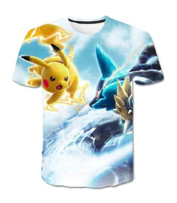 Pokemon T-Shirt fér Kinder (Unisex) - Motiv: Pikachu & Lucario