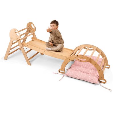 Montessori 4in1 Kletterdreieck fér Babys: Pikler-Dreieck, Kletterbogen, Rutschbrett u