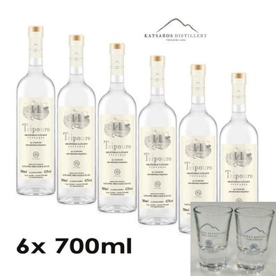 Tsipouro Tirnavou Katsaros 6x 700ml 42%vol. mit Anis, Beigabe 2 Gläser