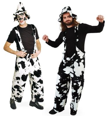 narrenwelt Kuh Hose Plüsch schwarz/weiß lange Kuhhose Latzhose Bayern SALE