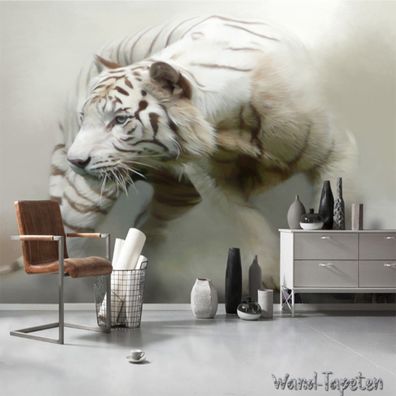 Vlies Fototapete Wandtapete Wandbilder Modernes Handgemaltes weißem Tiger 2289