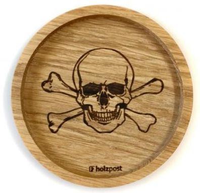 Untersetzer aus Eiche, Totenkopf, graviert und geölt, BD256 1 St