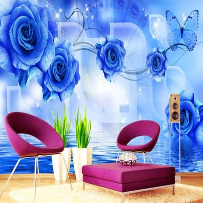 Vlies Fototapete Wandtapete Wandbilder 3D Blue Enchantress Rose Reflection 2294