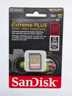 NEU: 32GB SanDisk Extreme Plus SDHC 100MB/s Secure Digital 32 GB Class 10 U3