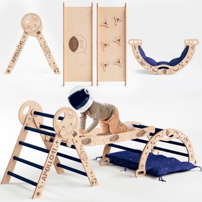 Apollo 4in1 Kletterset: Pikler-Dreieck, Kletterbogen, Rutschbrett und Kissen fér klei