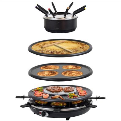 Raclette mit Fondue für 8 Personen 4 Platten | heißer Stein | 1350W | Antihaftbesch