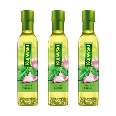 Rapsöl mit Knoblauch & Basilikum 3x 250ml - Gewürzöl Würzöl - Öl Kujawski