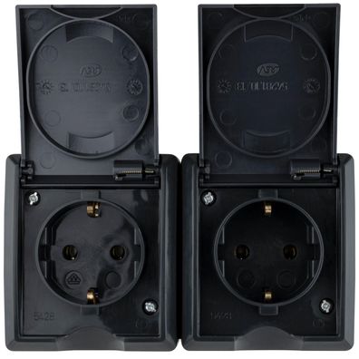 Feuchtraum Doppelsteckdose Aufputz REV AquaForm IP44 Anthrazit 2-fach Steckdose