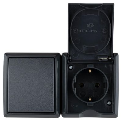 REV Aquaform Anthrazit Aus- Wechselschalter Steckdose Kombination Aufputz IP44