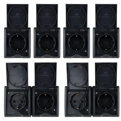 Feuchtraum Steckdosen Set Aufputz IP44 Anthrazit Grau 6 teilig AquaForm REV