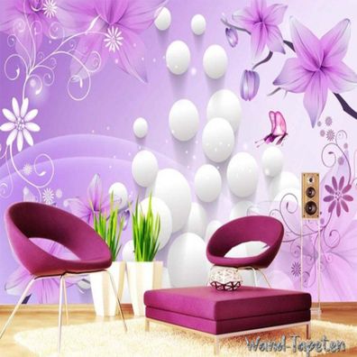 Vlies Fototapete Wandtapete Wandbilder 3D Effekt Fantasy Lila Blume 2295