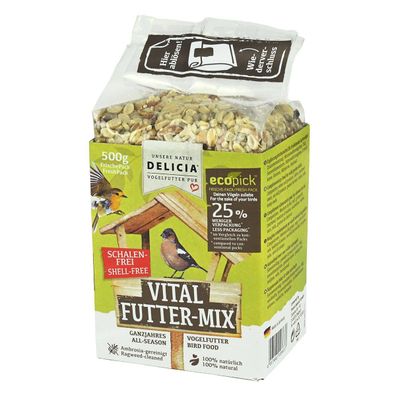 Delicia Vital Futter-Mix 500g Schalenfrei Ganzjahres Wildvögel Vogelfutter