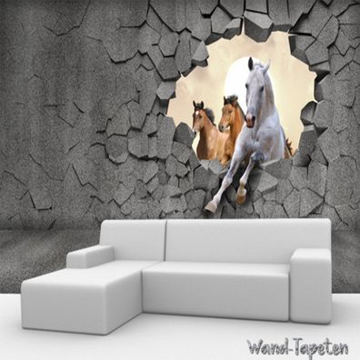 Vlies Fototapete Wandtapete Wandbilder 3D Pferd Durch Die Wand 2300