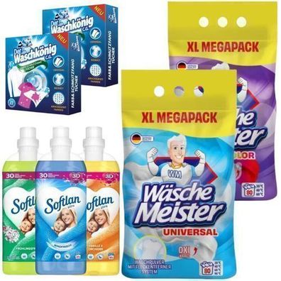 WäscheMeister Softlan Komplettset: Waschpulver, Weichspüler & Farbauffangtücher