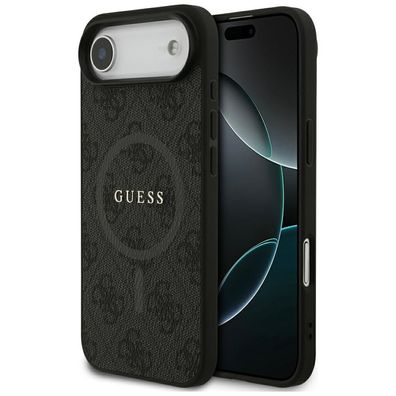 Handyhülle Case iPhone 17 Air Guess MagSafe Kunstleder grau Logo goldfarben