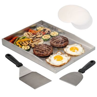 eluno Plancha Set inkl. Grillwender, Grillspachtel, Burgerpapier aus Edelstahl