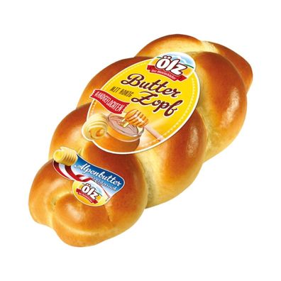 Ölz Butterzopf mit Honig, handgeflochten, 500 Gramm
