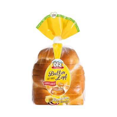 Ölz Butterzopf mit Honig, handgeflochten, geschnitten, 235g