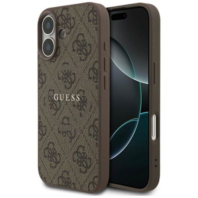Handyhülle Case iPhone 17 Guess MagSafe Kunstleder braun Logo goldfarben