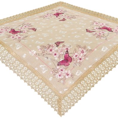 Tischdecke Spitze Mitteldecke Sommer Schmetterling 85x85 Tischwäsche Bestickt