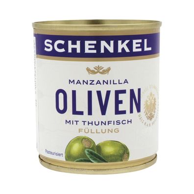 Schenkel Oliven "Manzanilla" grün, mit Thunfisch-Füllung, aus Spanien, 85 Gramm (Abtr