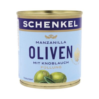 Schenkel Oliven "Manzanilla" grün, mit Knoblauch-Füllung, aus Spanien, 85g (Abtropfge