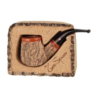 Tommaso Spanu Pfeife mit Korkmantel gebogen mit Kork-Pfeifenständer