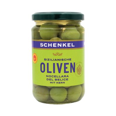 Schenkel Oliven "Nocellara del Belice" grün, mit Kern, aus Sizilien, 300g (Abtropfgew