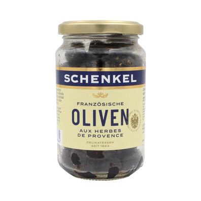 Schenkel Oliven schwarz, mit Kräutern der Provence, getrocknet, mit Kern, aus Frankre
