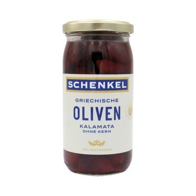 Schenkel Oliven "Kalamata" schwarz, ohne Kern, aus Griechenland, 200g (Abtropfgewicht