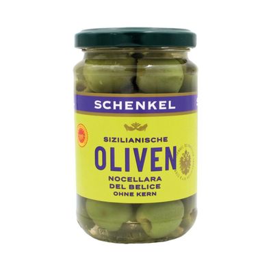 Schenkel Oliven "Nocellara del Belice" grün, ohne Kern, aus Sizilien, 150 Gramm (Abtr