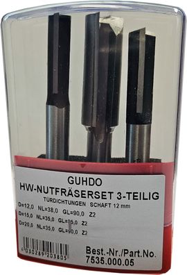 HM/ HW-Nutfräserset 3 teilig für Türdichtungen und Stulp Schaft 12mm GUHDO