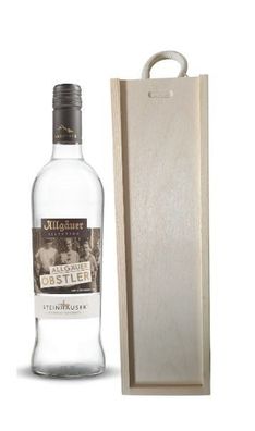 Allgäuer Selektion Obstler in einer Holzbox mit Tragekordel