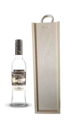 Allgäuer Selektion Edel Wacholder 0,35 Liter in einer Holzbox mit Tragekordel