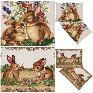 Platzdeckchen Set Ostern Gobelin Platzset 2 teilig Tischset Osterhasen Deckchen