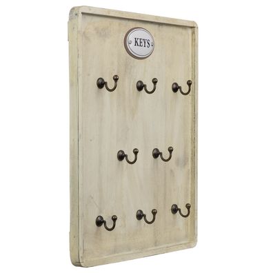 Vintage Schlüsselbrett aus Holz mit 12 Haken - Wand-Schlüsselboard mit Metallschild "