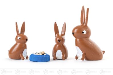 Miniatur Hasenfamilie (4) H=ca 4 cm NEU Erzgebirge Weihnachtsfigur Holzfigur