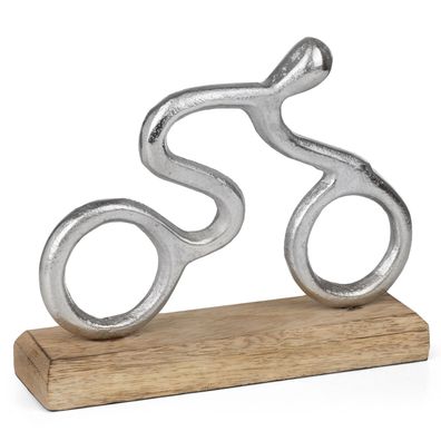 Moderne Fahrrad Dekofigur aus Aluminium auf Mangoholzsockel ca. 17,5 x 5 x 14,5 cm -