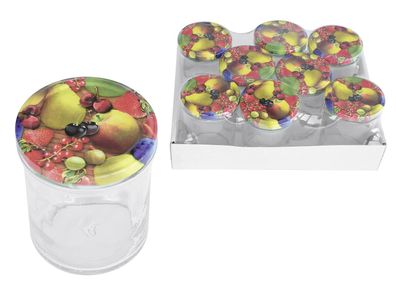 EMSY Schraubdeckelglas 230ml mit 66mm TO-Deckel Obstdekor 8er Tray